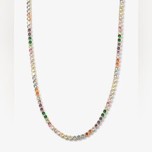 Melinda Maria Baroness Tennis Necklace Gold/Rainbow Diamondettes